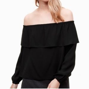 Aritzia Wilfred Morel Off Shoulder Black Ruffled Flowy Top XXS
